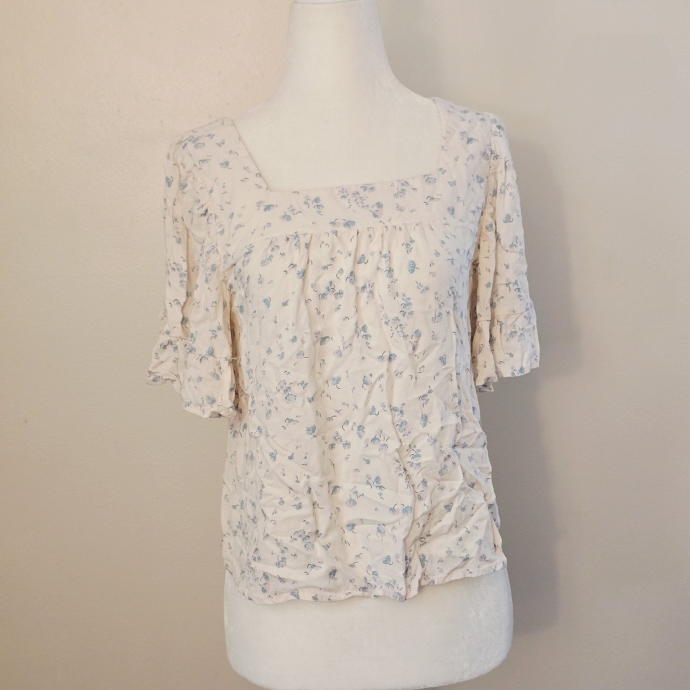 URBAN Romantics Women's Medium Cream Floral Blouse